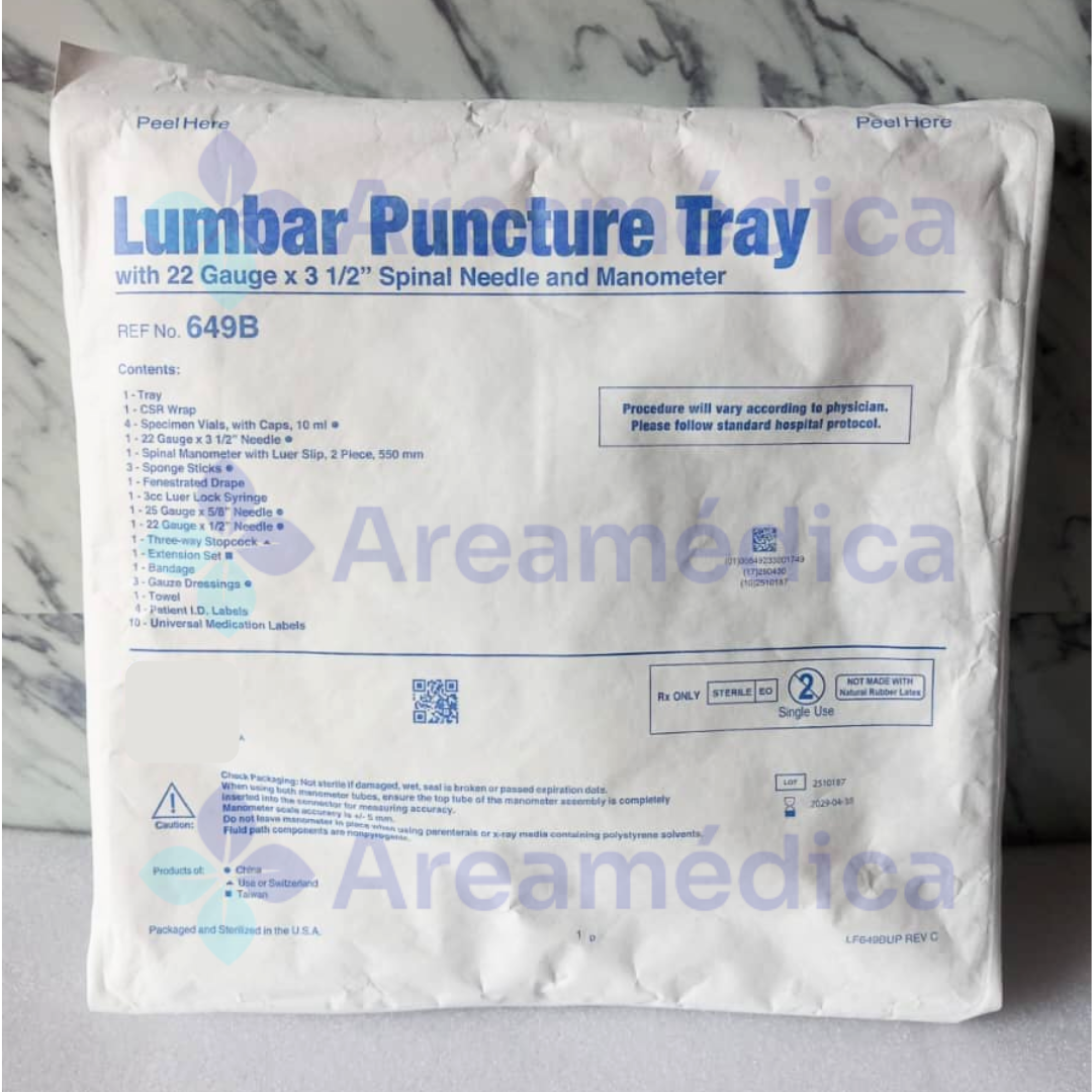 BANDEJA DE PUNCION LUMBAR ADULTO INCLUYE AGUJA ESPINAL CALIBRE 22 X 3 1/2 KIT CO