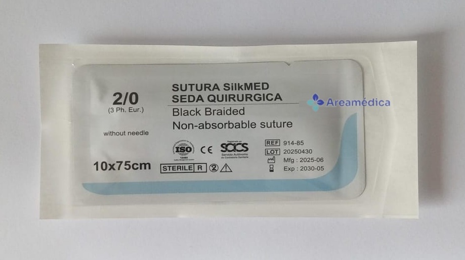 Seda 2.0 Negra Sin Aguja Sutupack SD-85 Ligadura 10 hebras x 75cm 10x75 Sutura