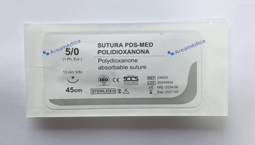 PDS 5.0 Curva Cortante Aguja 3/8C 13mm Polidioxanona 45cm Hebra Violeta Sutura
