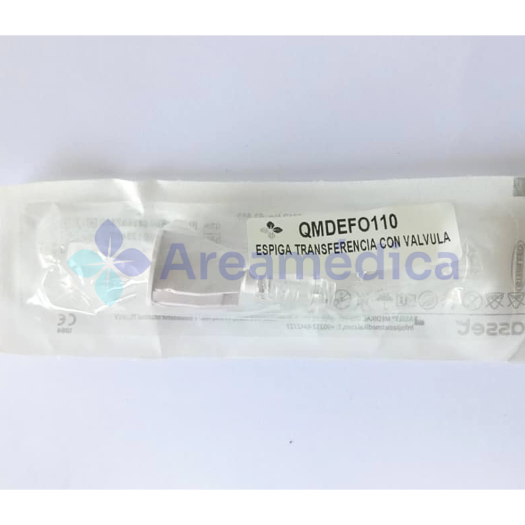 ESPIGA TRANSFERENCIA CON VALVULA ANTIREFLUJO CON CONECTOR LIBRE DE AGUJA