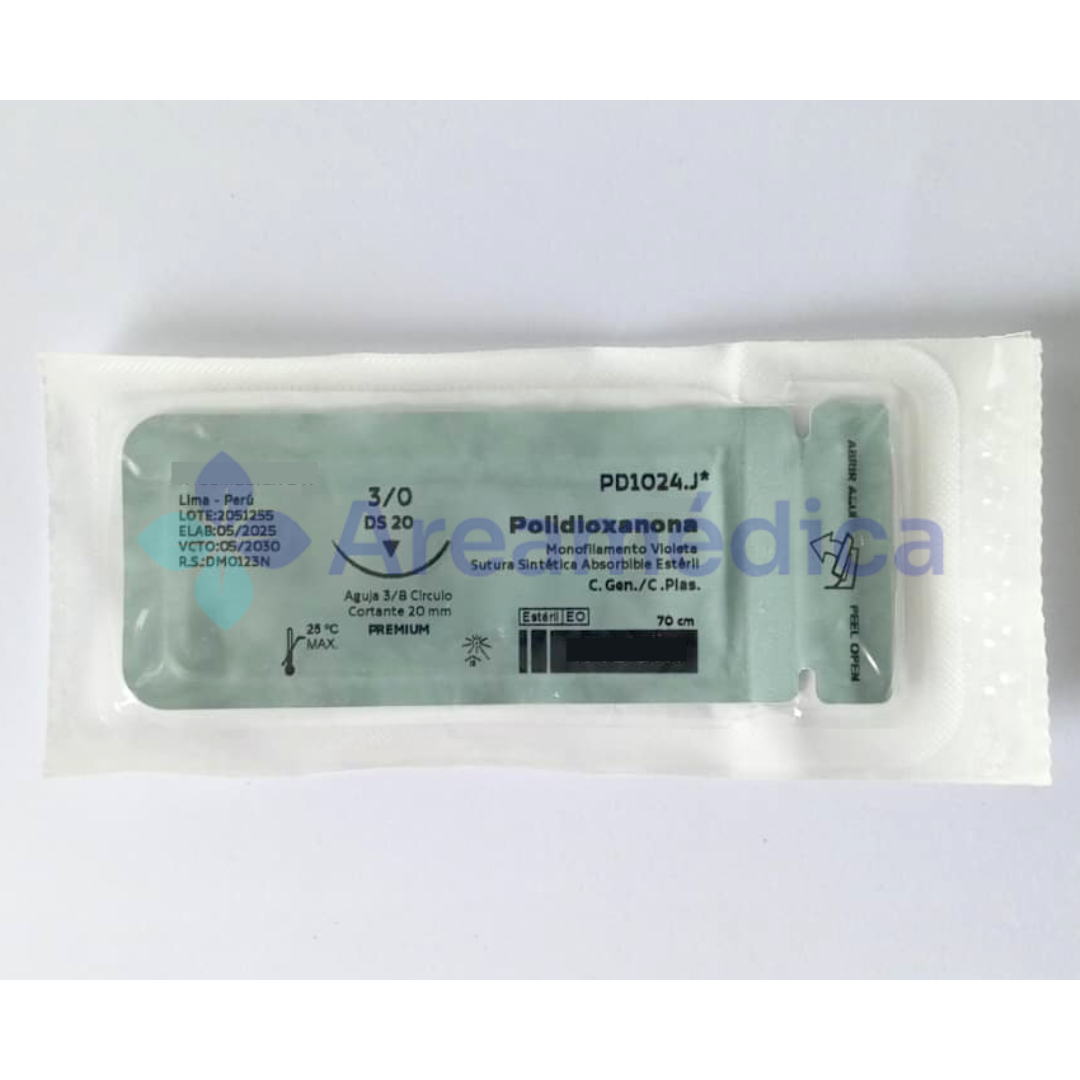 PDS 3.0 CURVA CORTANTE Z398 AGUJA 3/8C 20MM 70CM POLIDIOXANONA