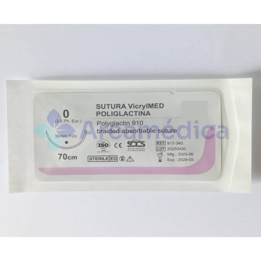 VICRYL 0 CURVA NO CORTANTE V-340 AGUJA CT1 1/2C 36MM 75CM CIERRE GENERAL