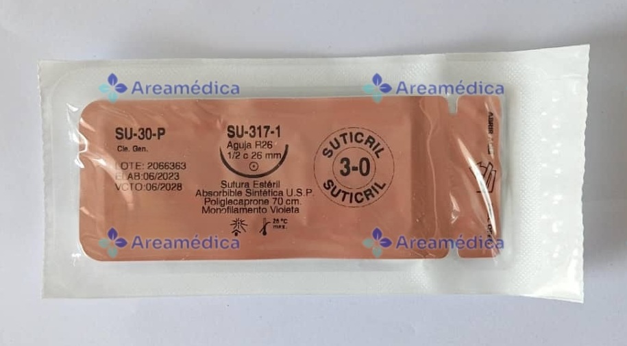 Monocryl 3.0 Curva No Cortante SU-317 Poliglecaprone Aguja 1/2C 26mm 70cm Sutura