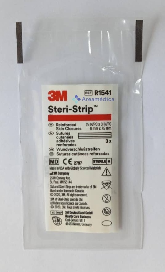 Steri Strip Rojo 6mm x 75mm 1/4x3 Plg Sutura Cutanea 3M Sobre x 3 Tiras R1541