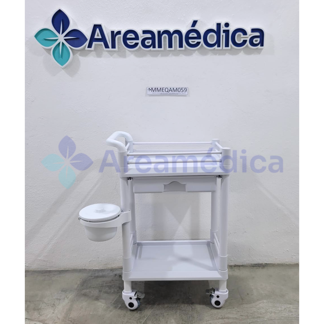 CARRO DE CURA EN ABS CON GAVETA Y CUBETA DE PLASTICO DIMENSIONES 90X54X37CM