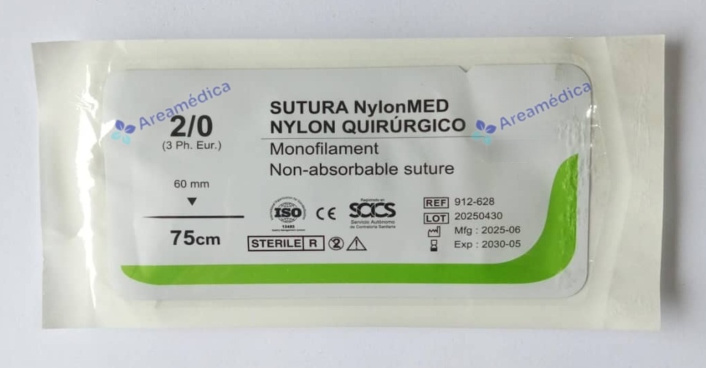 Nylon 2.0 Recta Cortante CU-628 Aguja 60mm 75cm Hebra Negra Cirugia General