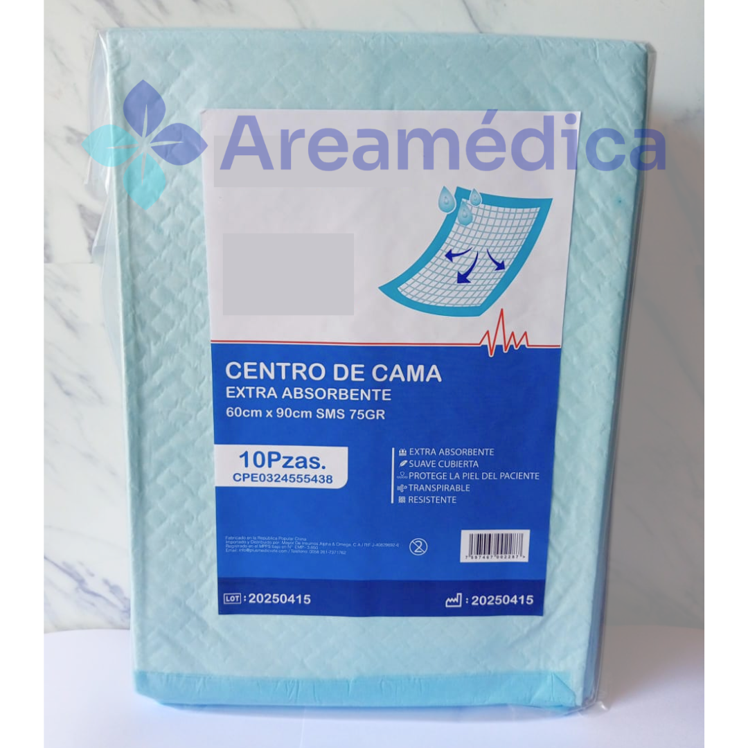 CENTRO CAMA PAQUETE X 10 UND DESCARTABLE  60CM X 90CM PRECIO X PAQUETE