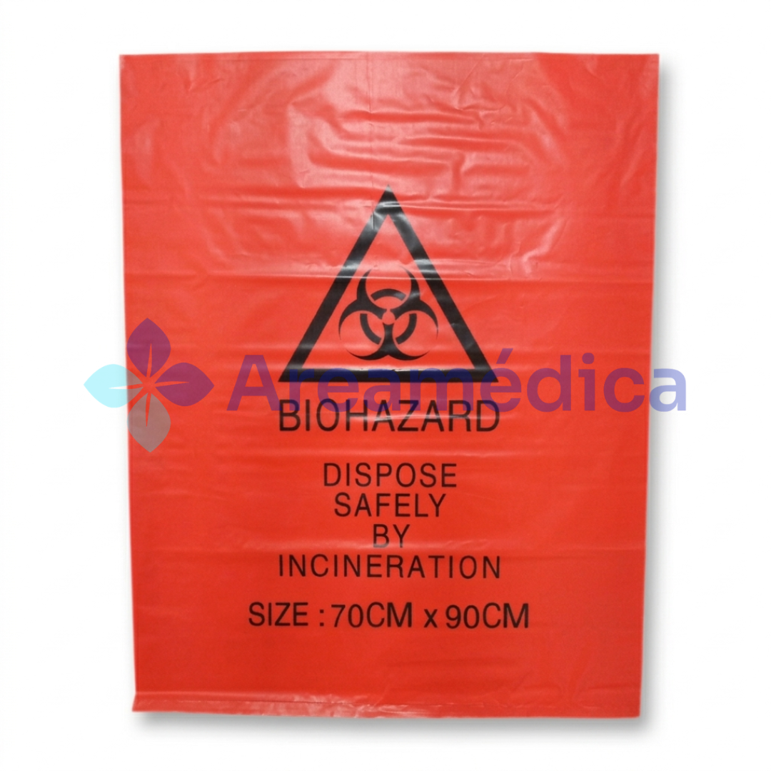 BOLSA DE DESECHOS BIOLOGICOS ROJA LOGO NEGRO CAP 60 LTS DIMENSIONES 70X90CM