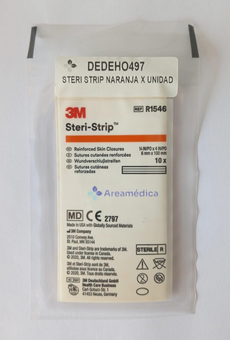 Steri Strip Naranja 6mm x 100mm 1/4 Plgx4 Plg Sutura Cutanea 3M Sobre x10 Tiras