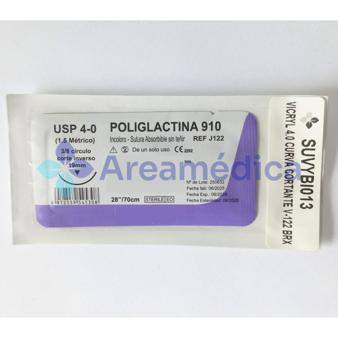 VICRYL 4.0 CURVA CORTANTE AGUJA 3/8C 19MM 70CM