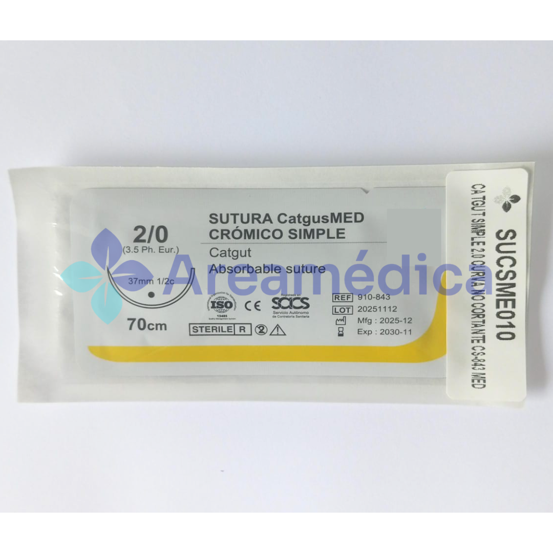 CATGUT SIMPLE 2.0 CURVA NO CORTANTE 1/2C 37MM 70CM  ABSORBIBLE SUTURA