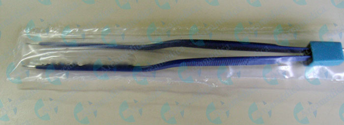 Pinza bipolar tipo Bayoneta 18cm azul para electrobisturi